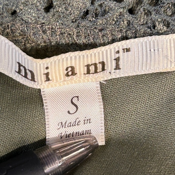 Miami Women’s Dress Boho Crochet Cold Shoulder Olive Green Mini Dress Size-S EUC - Picture 8 of 11